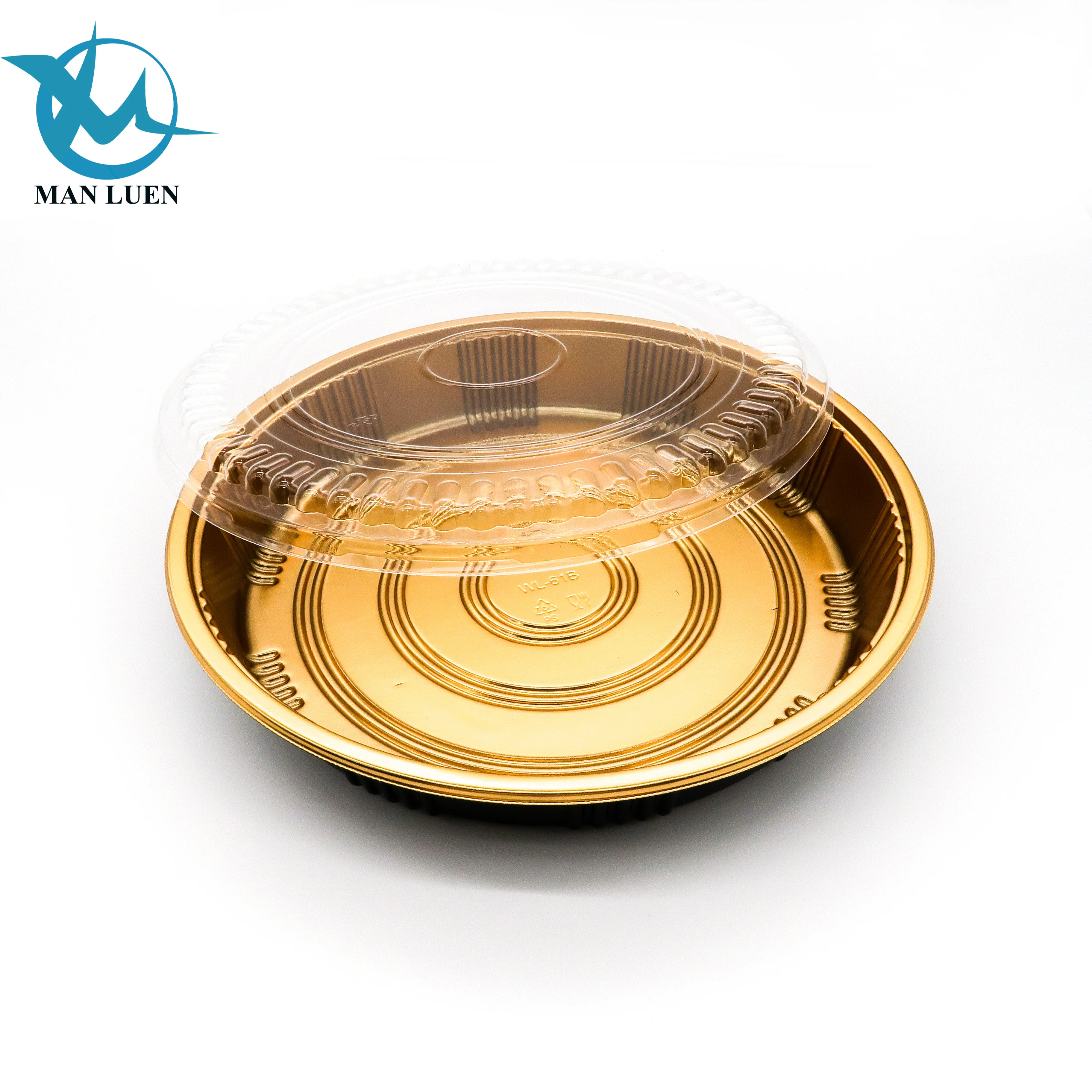 Golden  sushi tray  platter for party  disposable plates  food box with lid round plastic containers