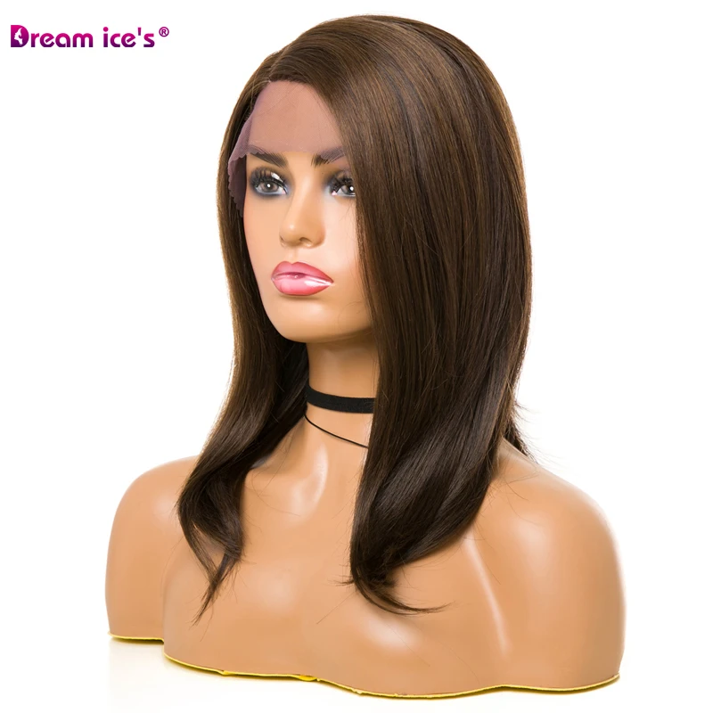 Dream. Лед, украшения для волос с завода по низкой цене 12 дюймов прически Silky Straight, эффектом деграде (переход от темного к коричневый кружевной передний парик, синтетический бесклеевой парик шнурка