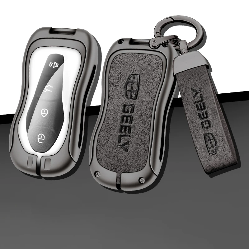 Zinc Alloy Leather Car Key Case Cover For Geely New Emgrand GS X6 Azkarra Tugella FY11 Atlas Pro SUV EC7 Protector Keychain