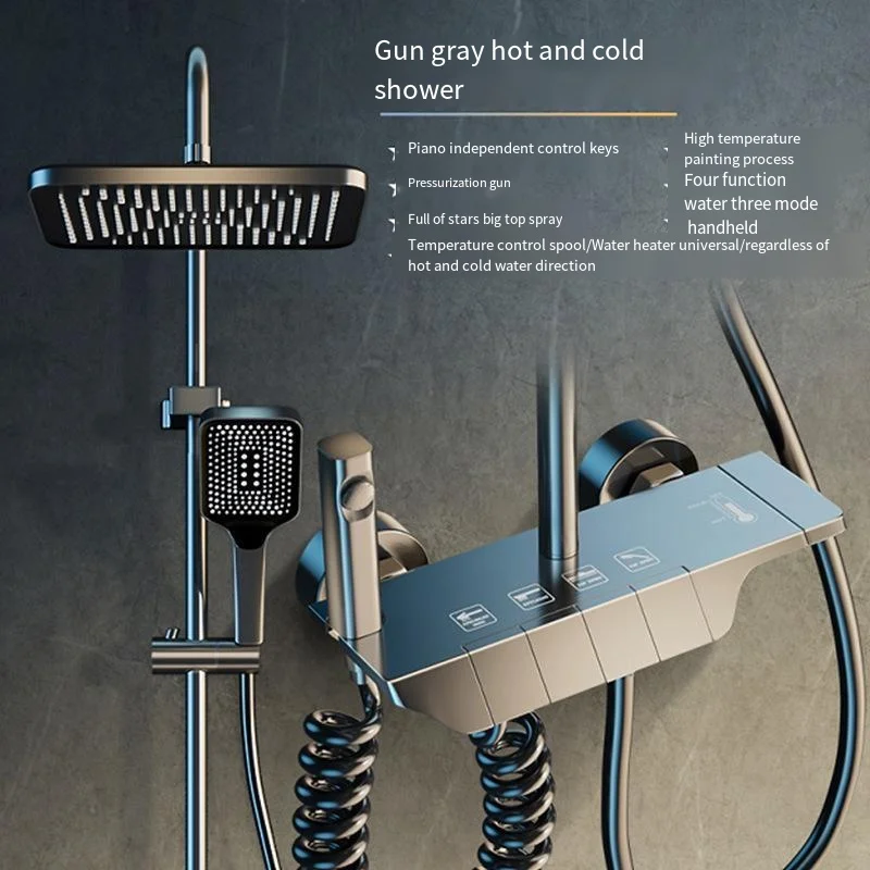 Black Gun Gray Copper Piano digital Shower Set 4 Functions Rainfall Shower Head Bathroom Shower rain System With Temperature