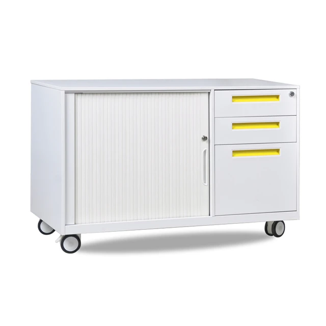 Office furniture metal file cabinet mobile tambour door pedestal roll door storage cabinets with wheels