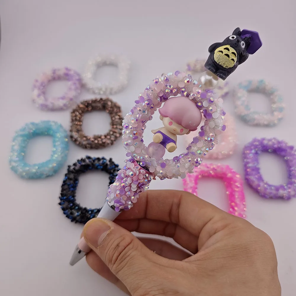 Mixed Color Flat Bottomed Diamond Square Frame With Straight Hole Beads Cross-Border Live Streaming Hot Selling For Diy Pens