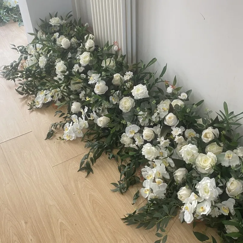Flower Aisle Runner Wedding Decorative Flowers Rose White and Green Flower Runner
