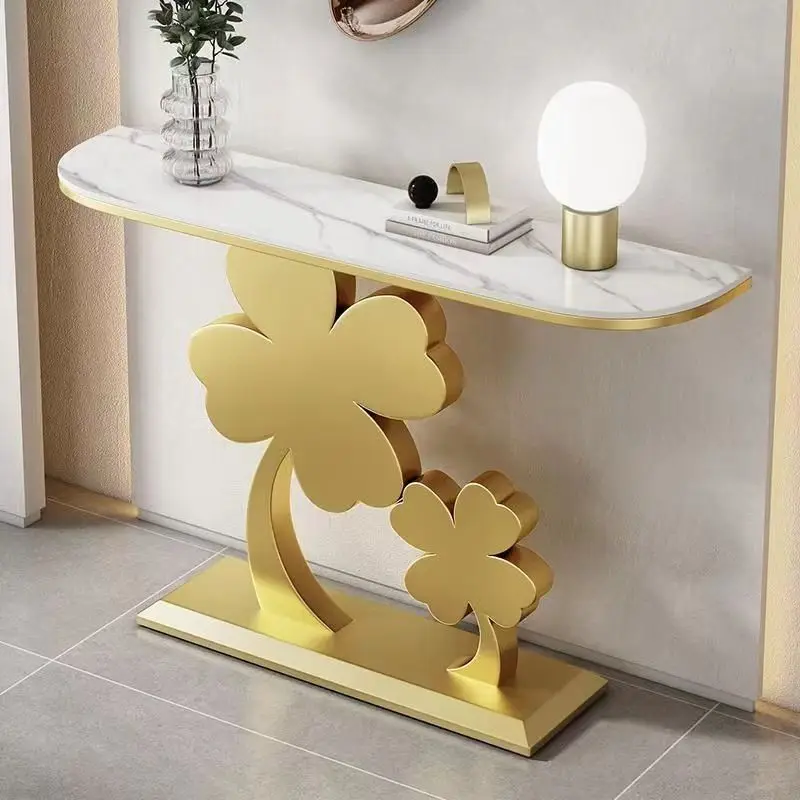 Gold Mirror Narrow Elegant Hallway Metal Wooden Modern Side Console Table