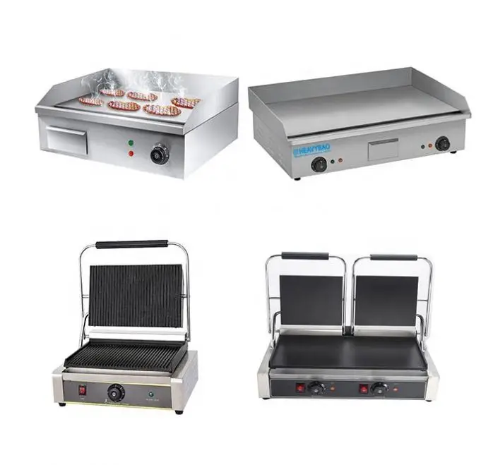 Commercial kitchen equipment Stainless Steel Non-Stick Electric Double Side Burger Flat Grill Cooker Counter Top Griddle