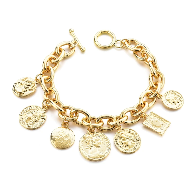 
Hot Punk Style Hip Hop Copper Coin Head Coin Coin Alloy Bracelet Bracelet Accessories Female 