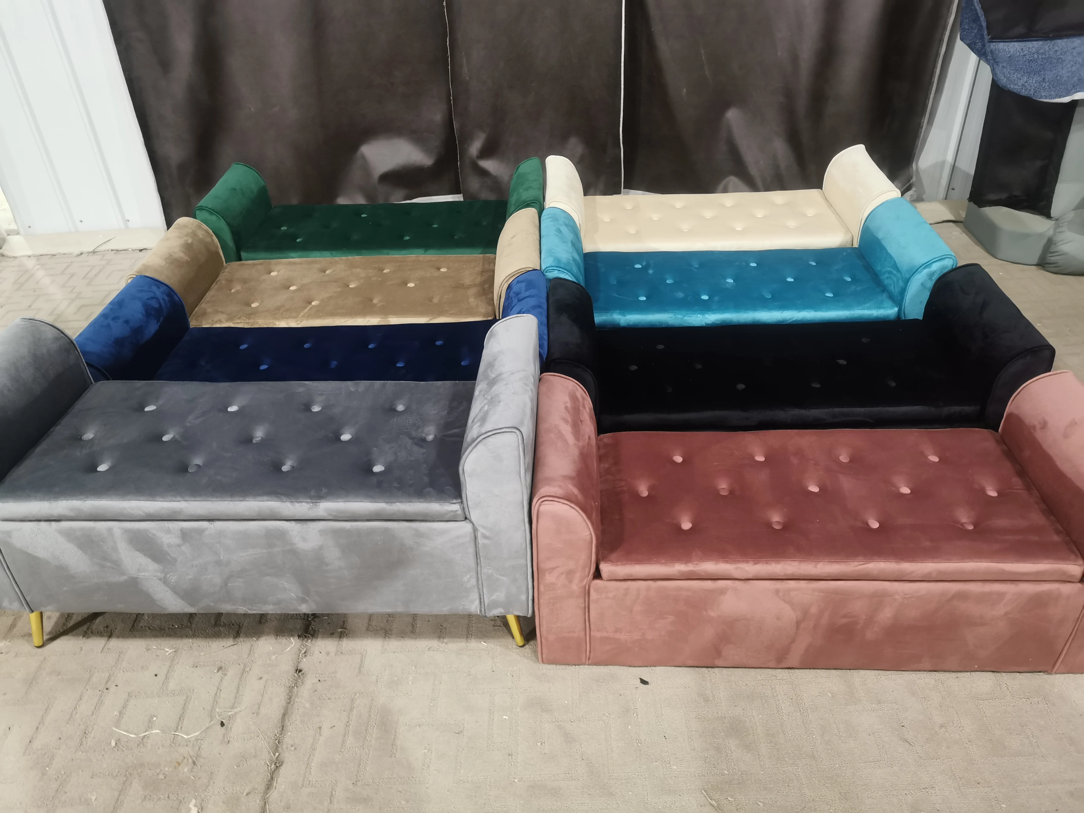 Bedroom Luxury Golden Metal Leg Velvet Shoe Ottoman Bench