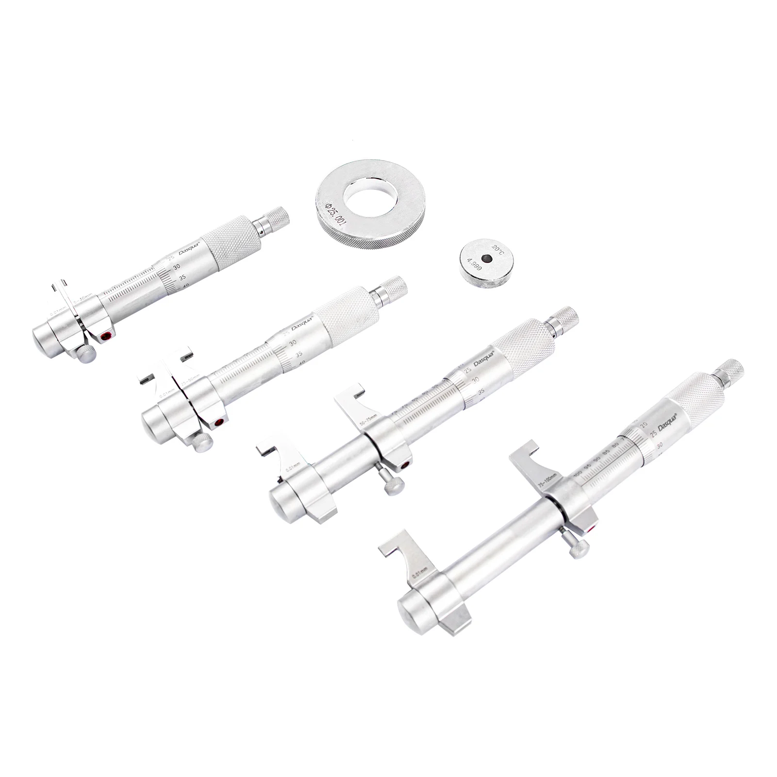 DASQUA Hot Sale 4Pcs Inside Micrometer Set 5-100mm 5-30mm 35-30mm 50-75mm 75-100mm Analog Internal Measuring Tool