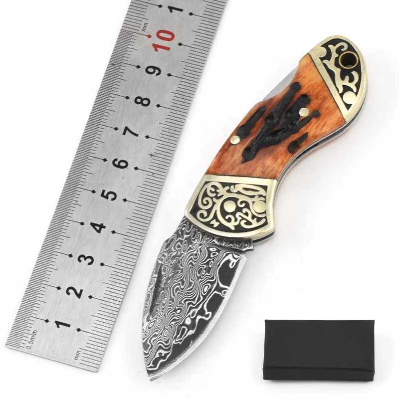 Высококачественный недорогой карманный нож складной многофункциональный инструмент с деревянной ручкой нож из дамасской стали