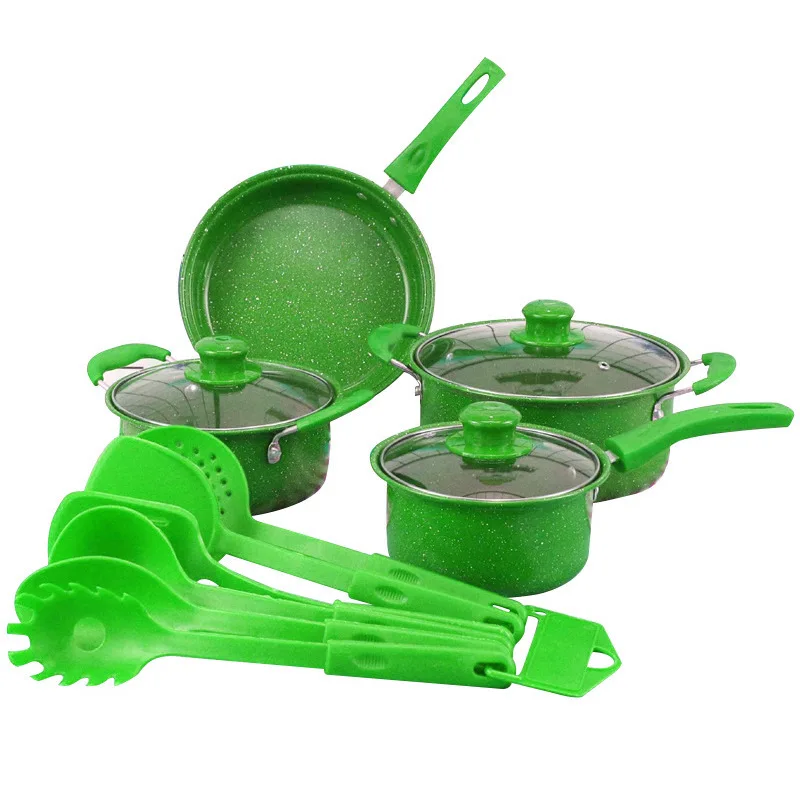 Factory high quality gift cast iron Non Stick Multiple colors Kitchen utensils frying pan soup stock pot cookware Set