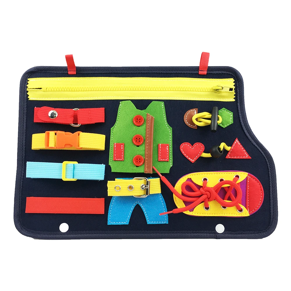 Montessori Toys School Bus Style Busy Board Felt Sensory Board for Preschool Kids Learning Fine Skills