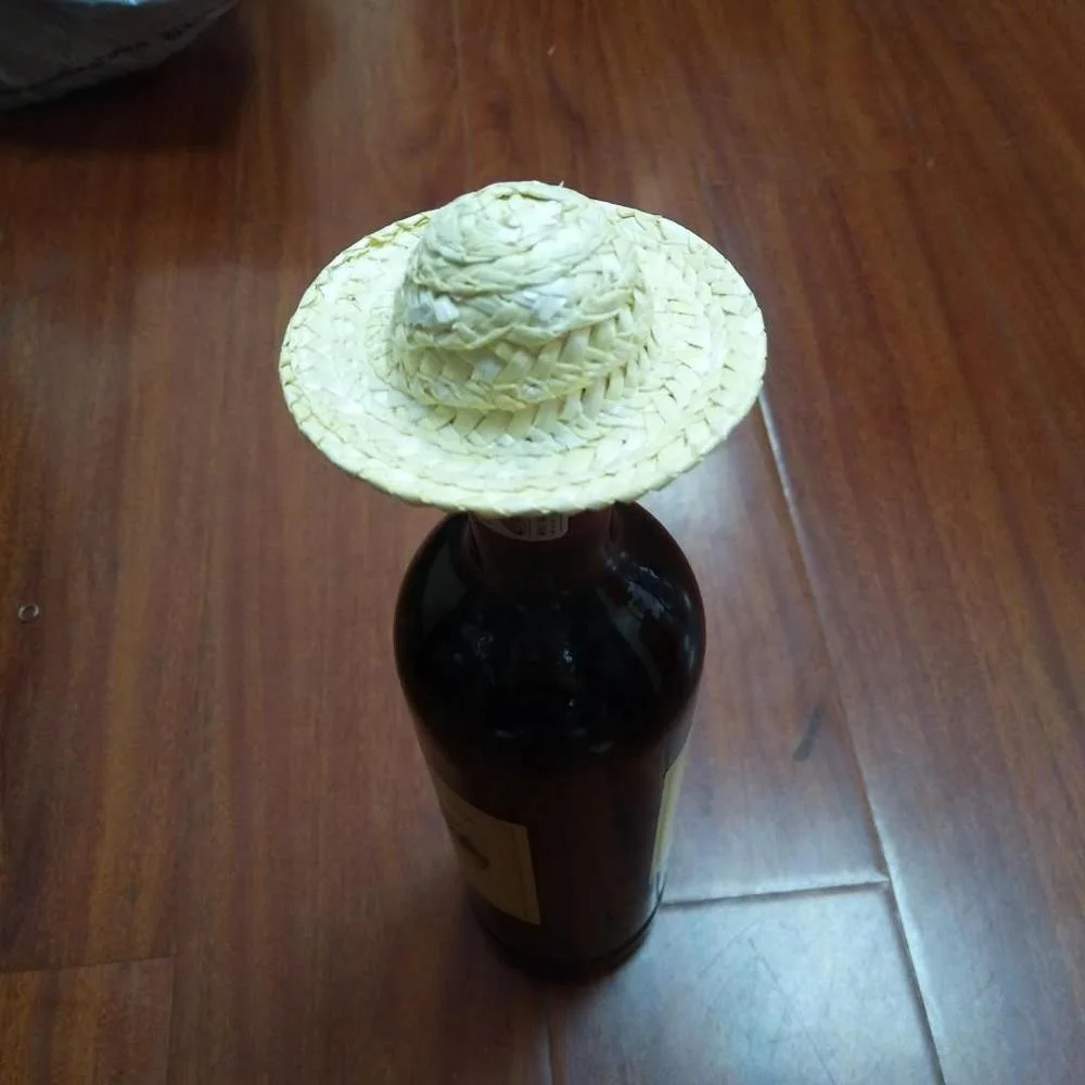 Promotion Customized Miniature Mini Wine Bottle Doll Pet Hat Summer Sombrero Round Top Straw Hat