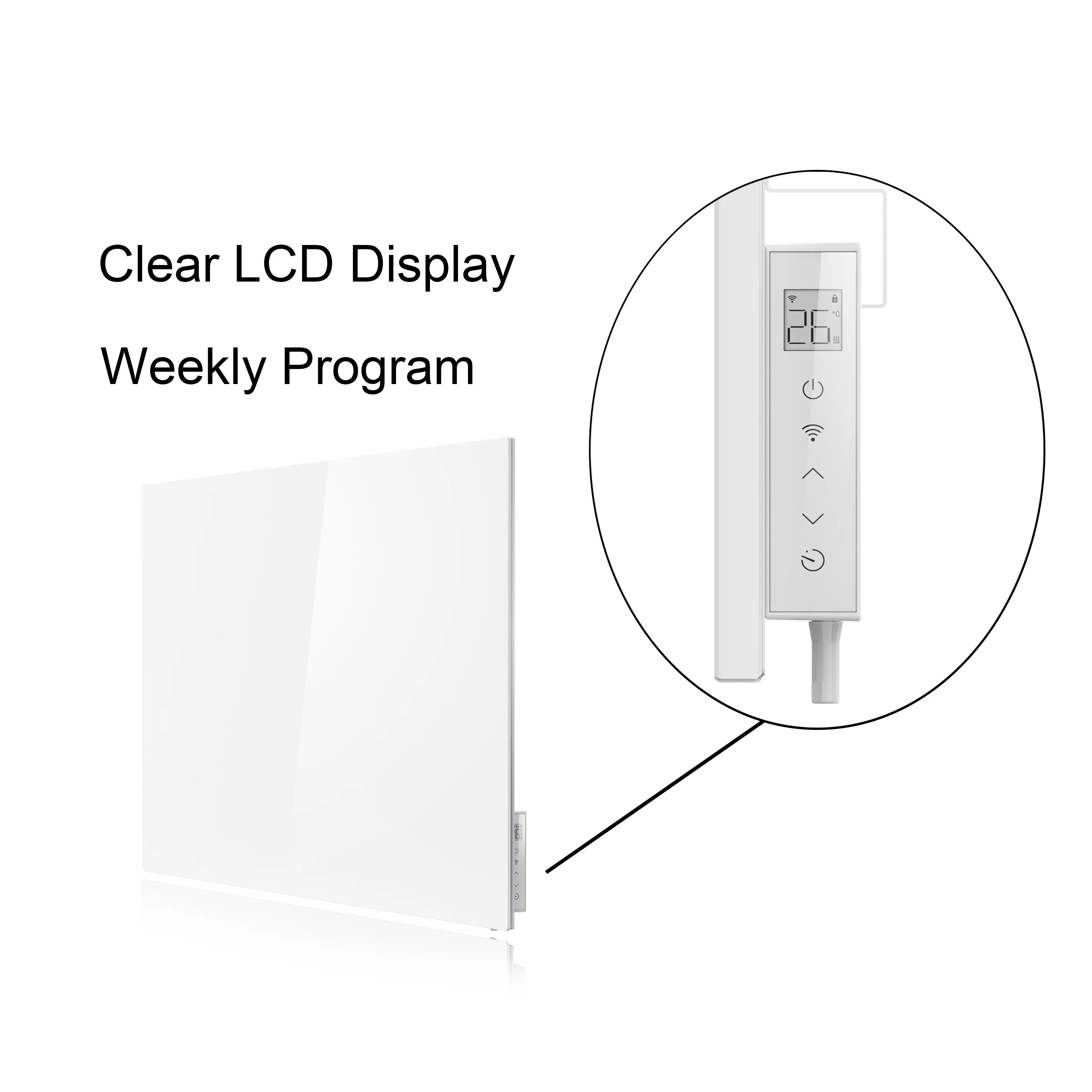 1000W Wall Mounted Convector Glass Panel Heater Panel Room Heater with Wifi with Led Display Electric Glass Electric Radiator