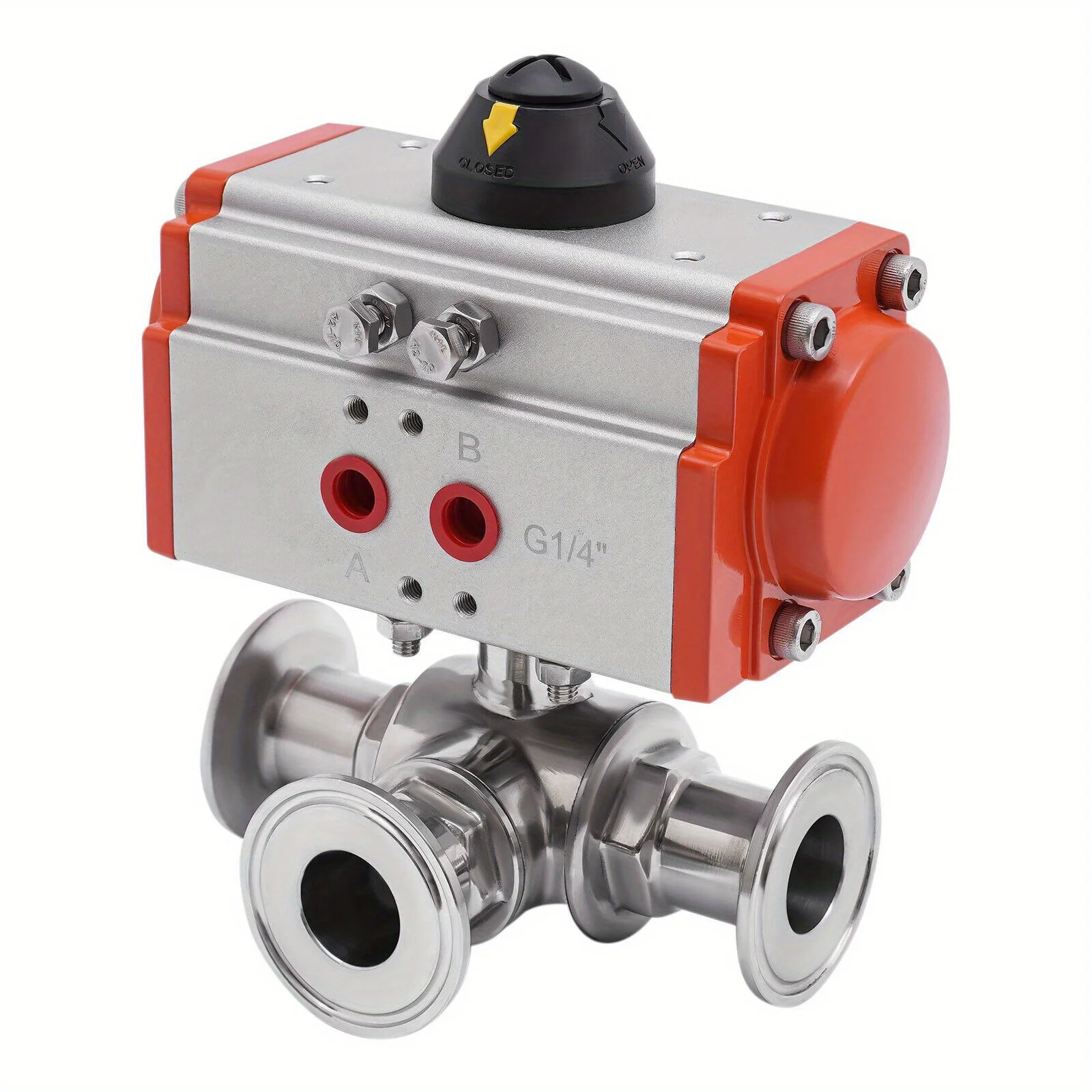 Sanitary clamp pneumatic ball valve stainless steel 304 through valve chuck connection actuator ball valve