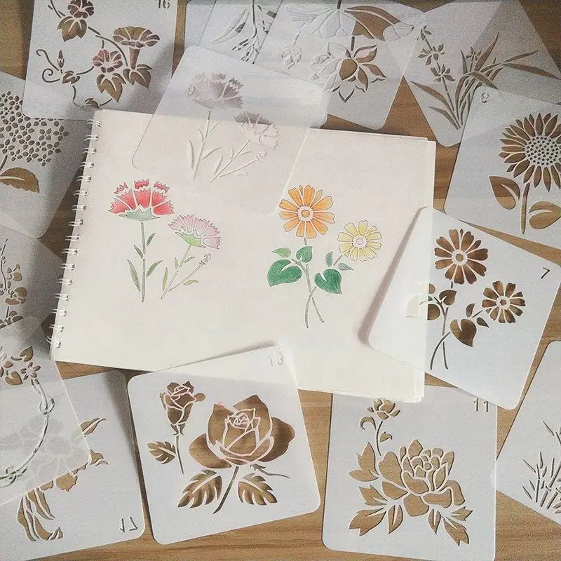 Eco friendly PET PP plastic drawing template customize laser cut flower drawing stencil (1600487551743)