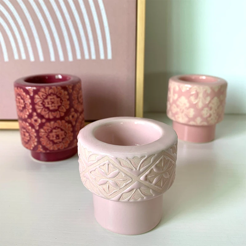 Wholesale Home Decor Custom Stoneware Ceramic Tealight Candle Holder wedding decor candlestick tea light candle holder