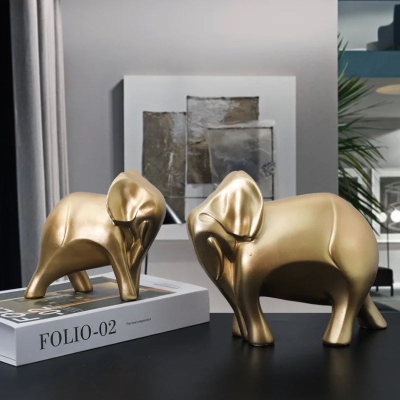 set of 2 elephant figurines animal decorative small modern gold resin elephant statues home decor table desktop office ornament