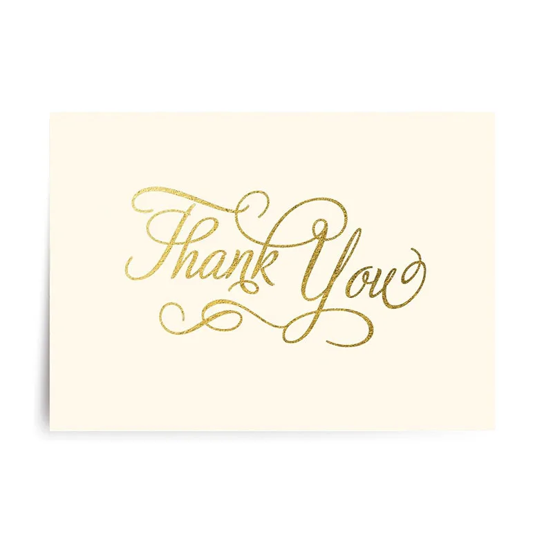Custom Bulk Blank Thank You Cards for Any Occasion Gold Foil Embossed Script with Brown Kraft Envelopes  Stickers