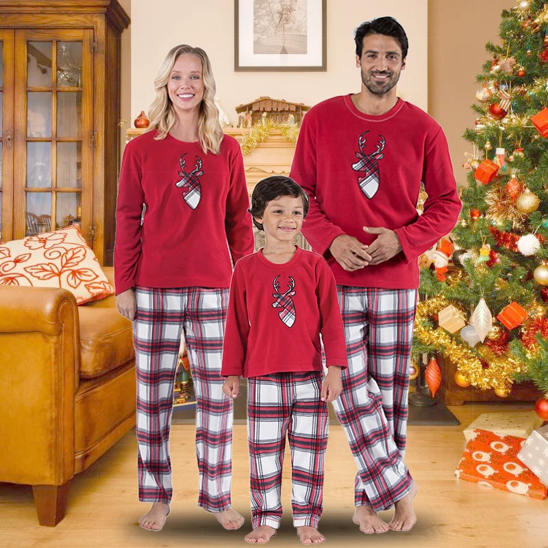 2021christmas pajamas family soft material cotton printed pocket family christmas pajamas family matching outfits christmas