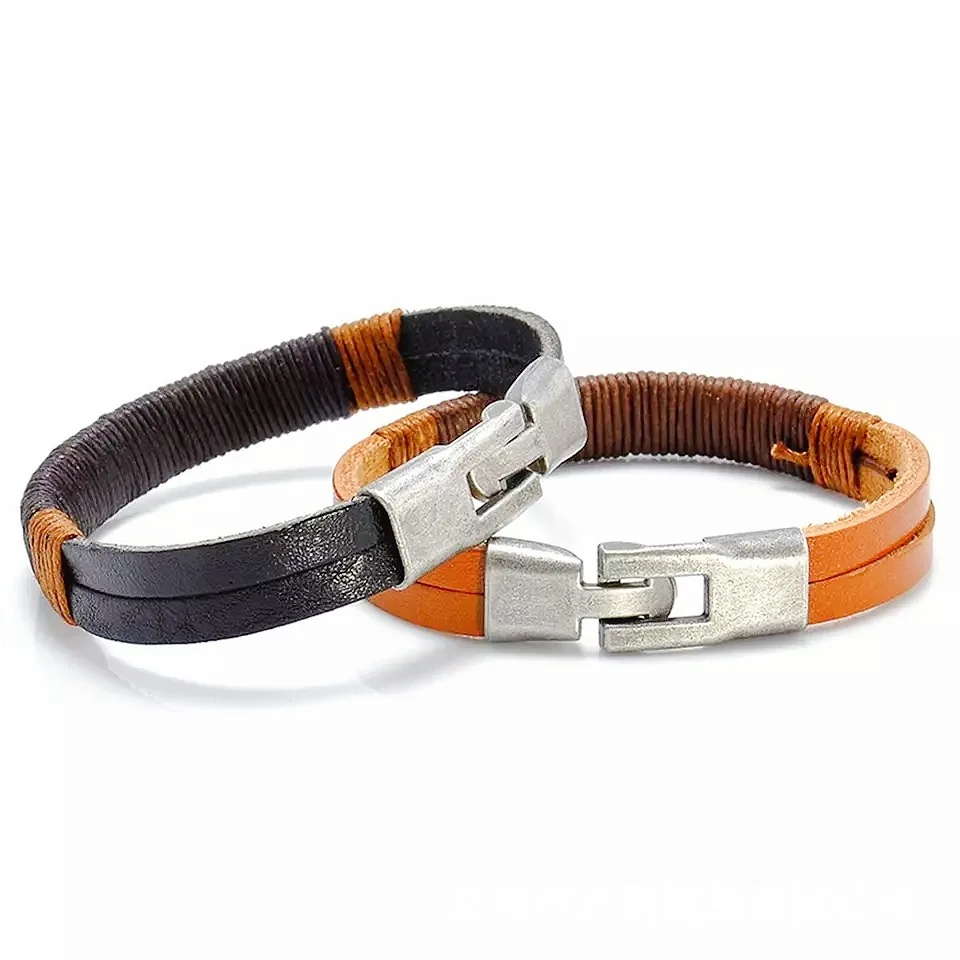 New Surfer Cuff Black Brown Mens Vintage Hemp Wrap Leather Wristband Bracelet