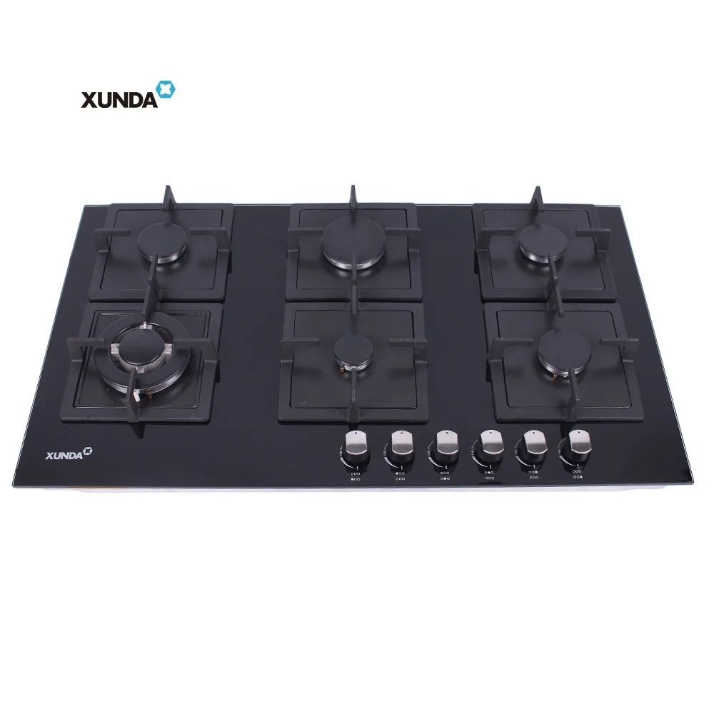 Xunda Professional Kitchen Appliances 90cm 6 Gas Burner Multiple Cooktops Gas Stove Hob With Safety Device