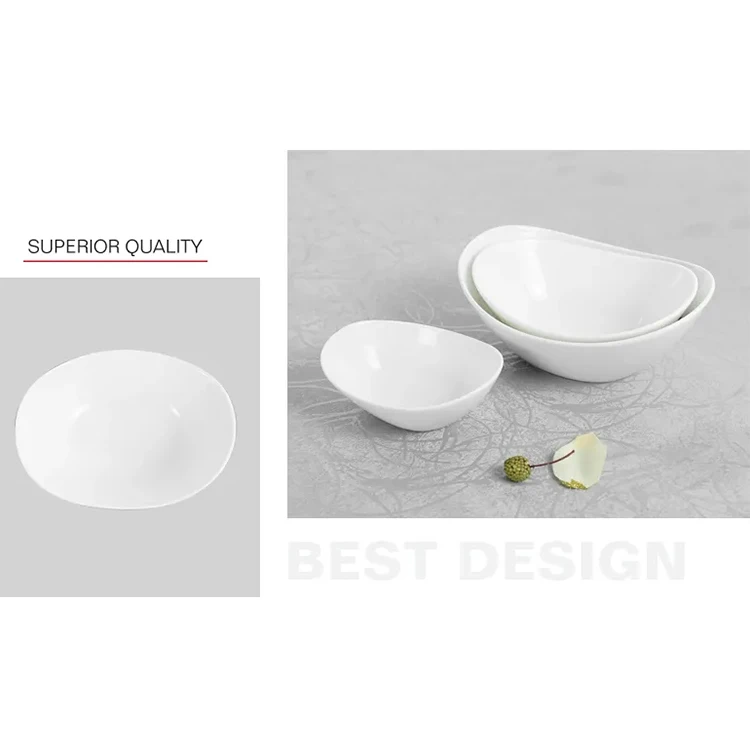 Unique custom logo shape design restaurant dinnerware white salad oval ceramic fruit bowl