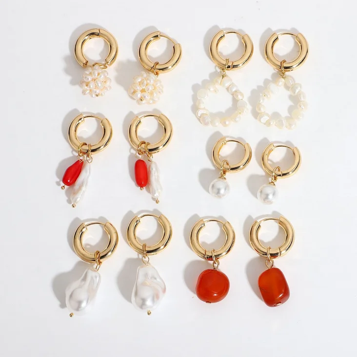 Accessories Women Permanent Jewelry Handmade Opal Huggies Hoop Earrings Brass Asymmetric Bead Earrings