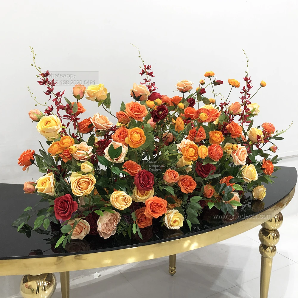 GNW orange and red autumn color flower table runner garland for wedding reception decoration flower bouquet decor for wedding