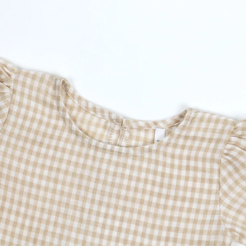 Fashion Child Spring Autumn Short Sleeve Dresses Baby Girls Gingham Maxi Skirt With Ruffles Kids Girls Dress