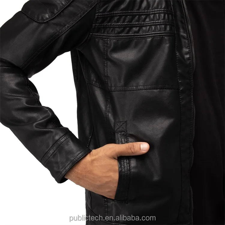 Fashion Custom Logo Racing Motorcycle Leather Jacket Black Vintage Mens Pu Leather Jacket With Hood