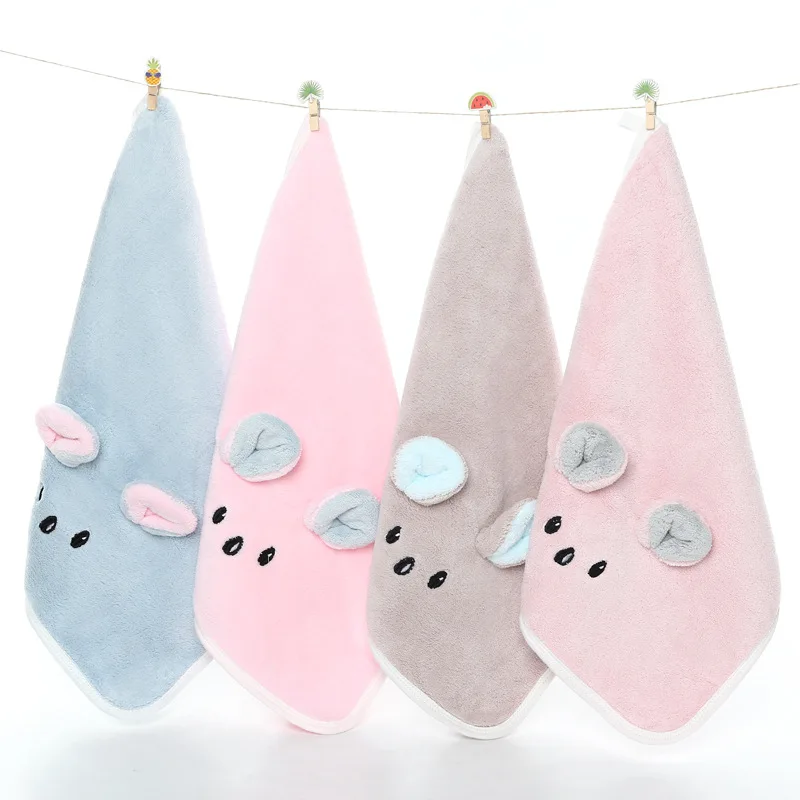 Custom Super water absorption quick-dry microfiber coral fleece towels cartoon embroidered towels
