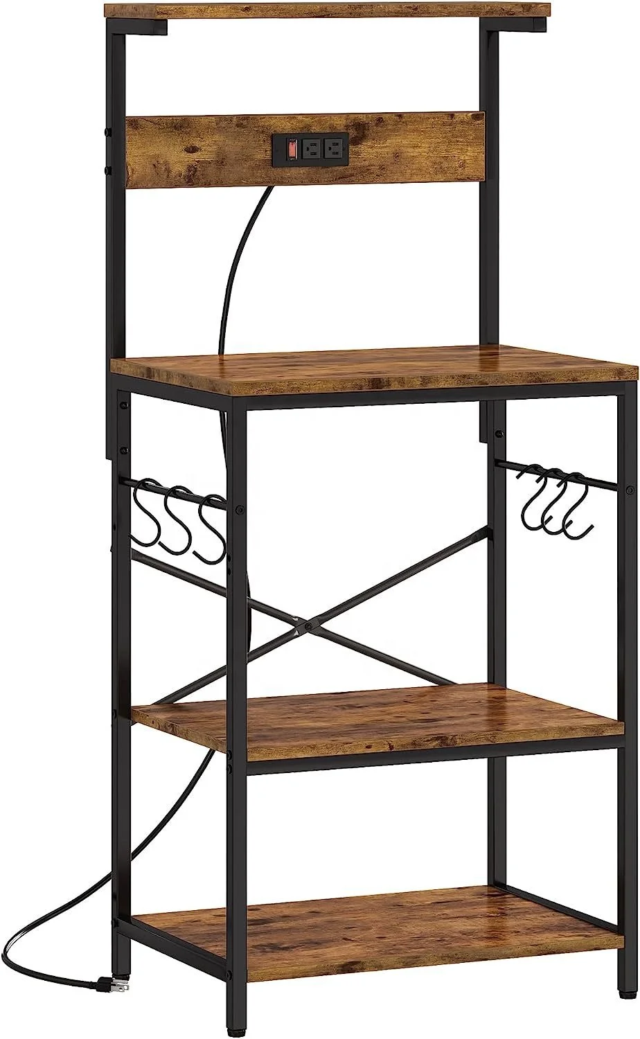 Kitchen Storage Shelf Rack for Spices, Pots and Pans Kitchen Bakers Rack with Power Outlet, Coffee Bar Table Microwave Stand