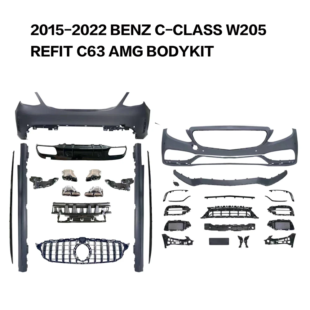 car front bumper grill lip rear diffuser with exhaust pipes bodykit for BENZ W205 2015-2022 upgrade C63 AMG