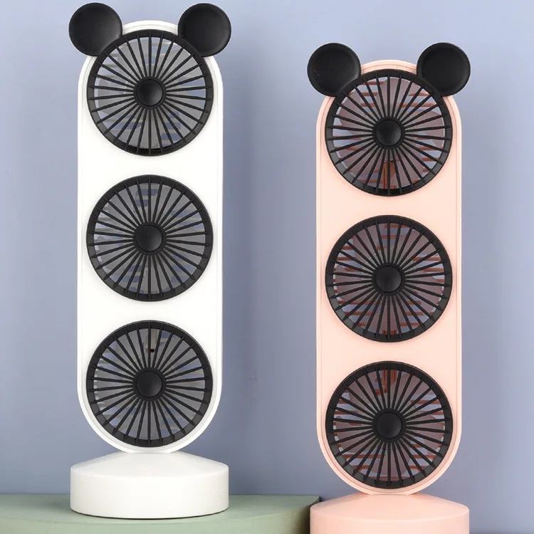 2022 Hot Selling desk fan battery rechargeable fan Three-Head electric motor cooling blade  Folding Fan