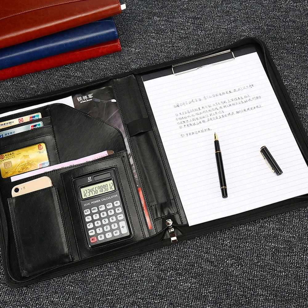 Multifunctional A4 Leather zipper bag Manager folder Sales Data Contract Business Office folder