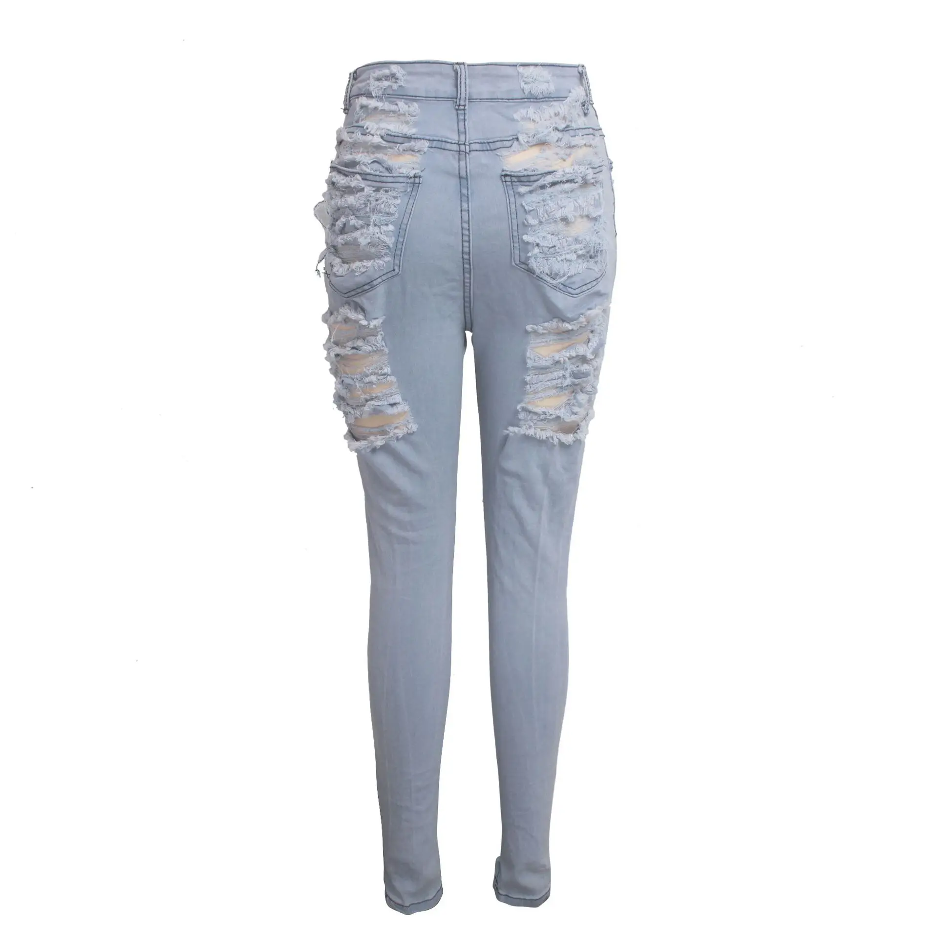 
plus size light blue women sexy ripped destroyed denim jeans 
