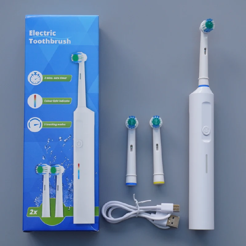 IPx7 Waterproof Round Head Electric Toothbrush Rechargeable Rotary Electric Toothbrush With 2 Brush Heads