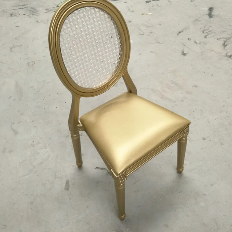 Hot Selling Aluminum Frame Banquet Stackable Chair Hotel Round Acrylic Back Dining Chair In White For Event Rental Party
