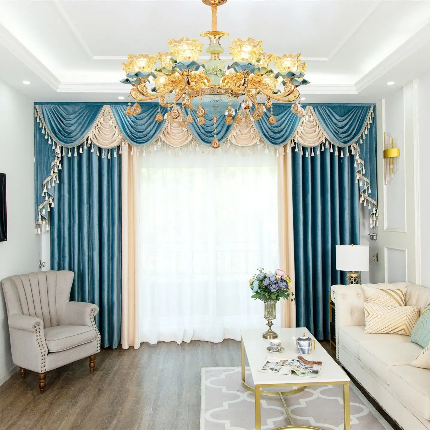 
OEM ODM Custom Wholesale European Style Thickening Shading High End Living Room Curtain 