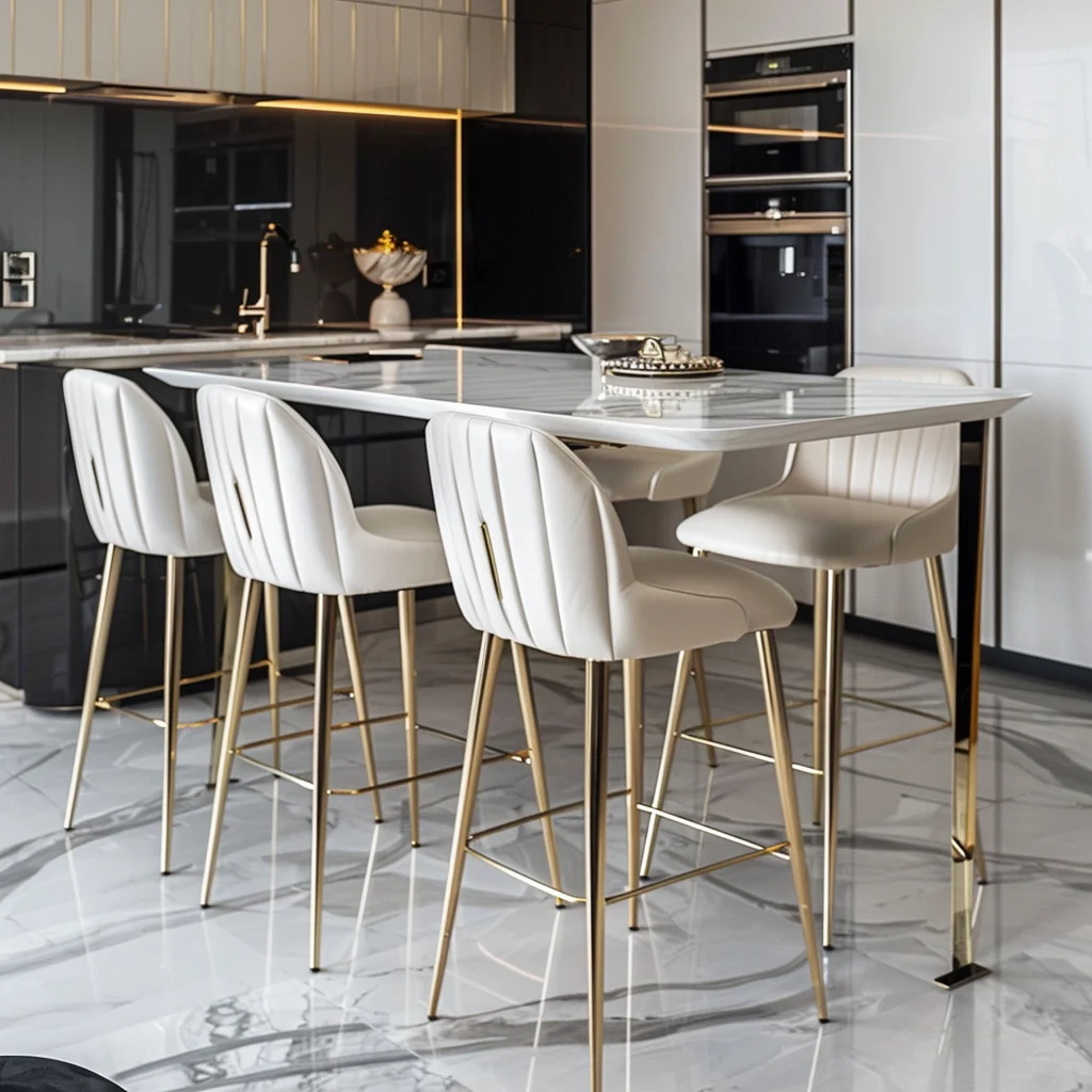 Factory Modern Luxury Tufted Nailed Velvet Swivel Metal High Chair Bar Stool Chair For Bar Table With Back Rest