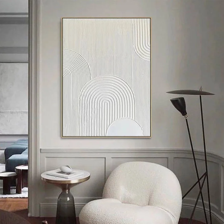 Hot Sale Hand Painted Modern Abstract Painting Minimalist Neutral White Clay Textured Plaster Wall Art