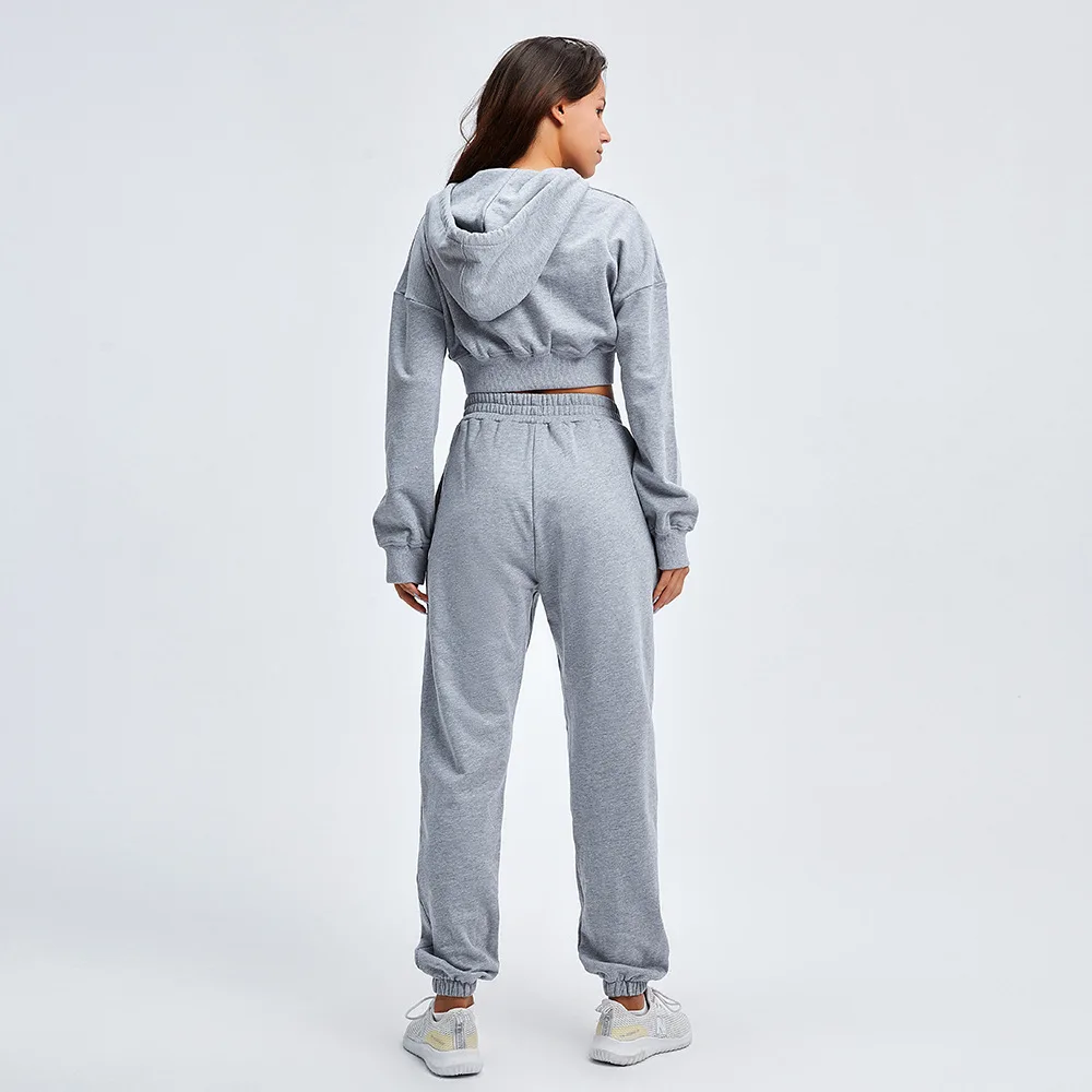  New Styles Casual Women Comfortable Sport Sets with Hoodies Workout Sweatshirt Crop Top
