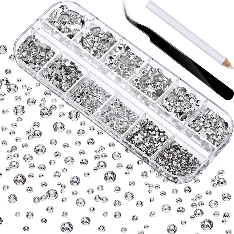 Hotsale 12 grids box  rhinestone nail drill flat glass shaped drill DIY nail rhinestone nail accessories