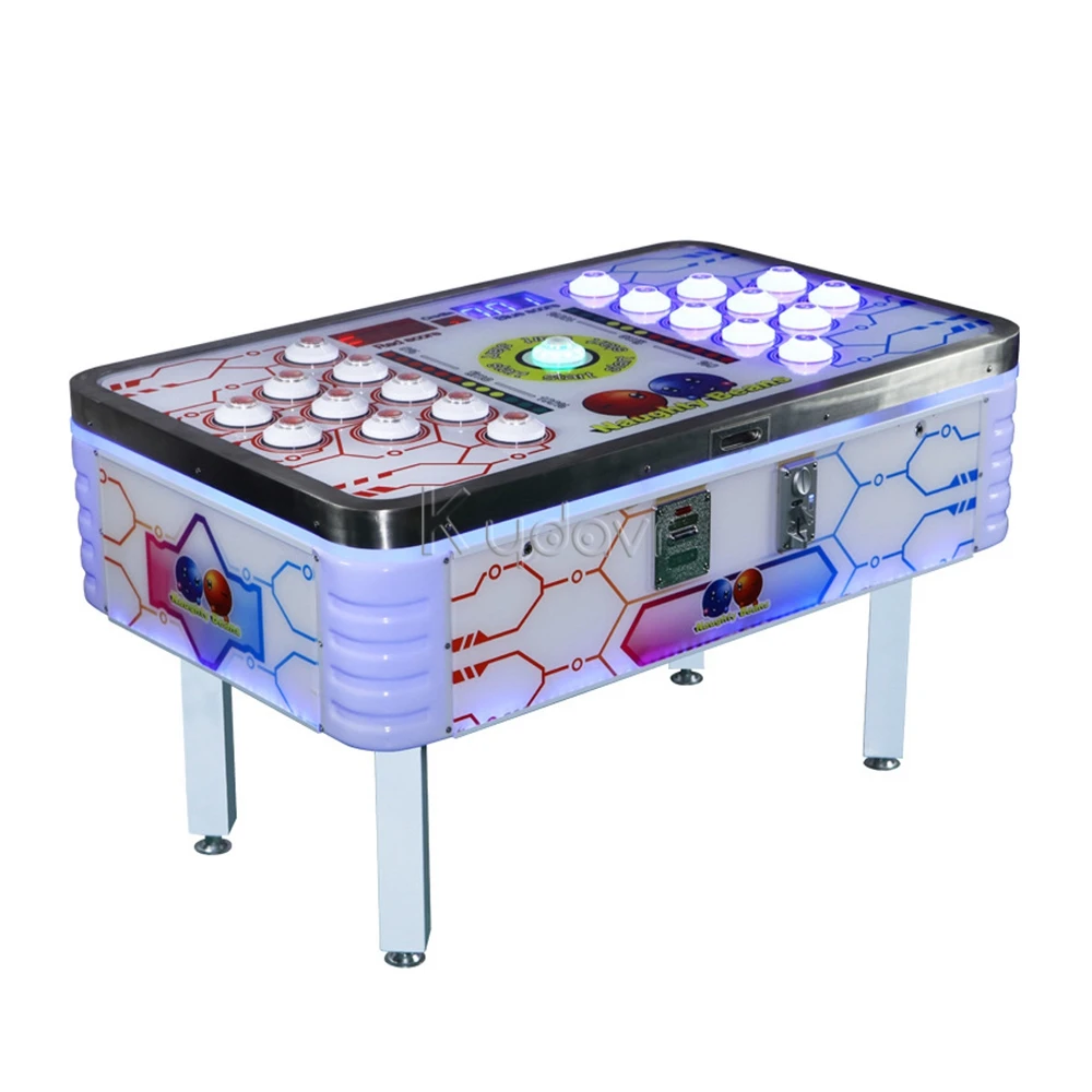 Amusement park coin operated two player battle speed challenge whack a mole push led light button speedy tap game