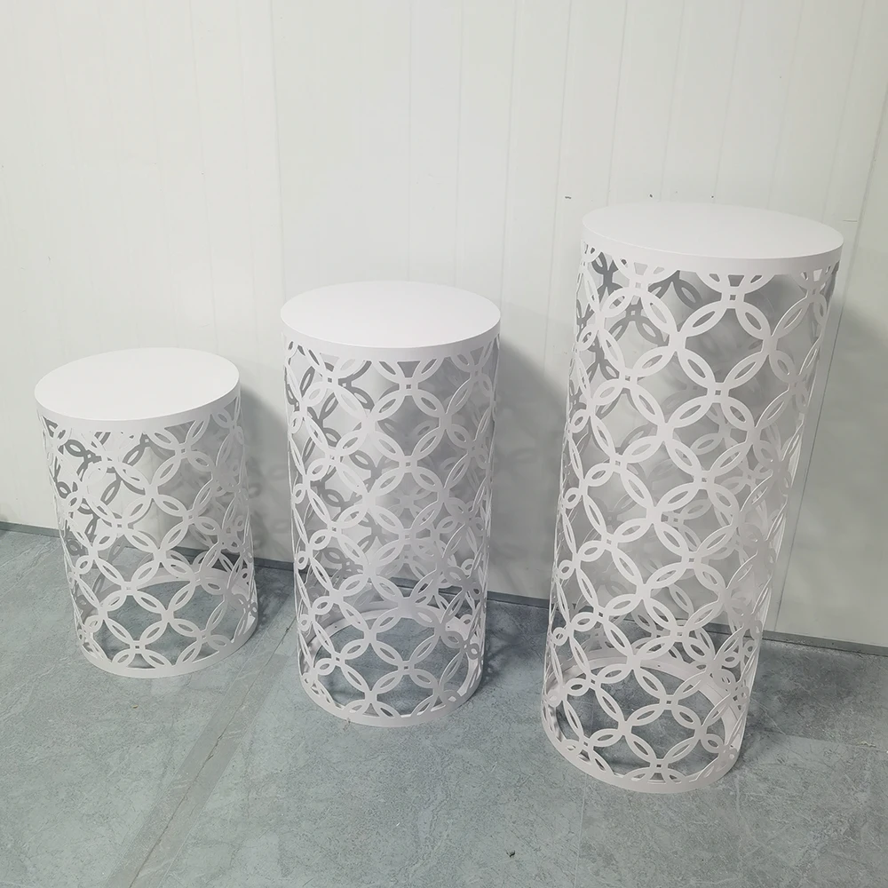 Decoration Hollow White Iron Metal 3 Tier Customized Size Wedding Decoration Plinth Dessert Stand Flower Plinth Display