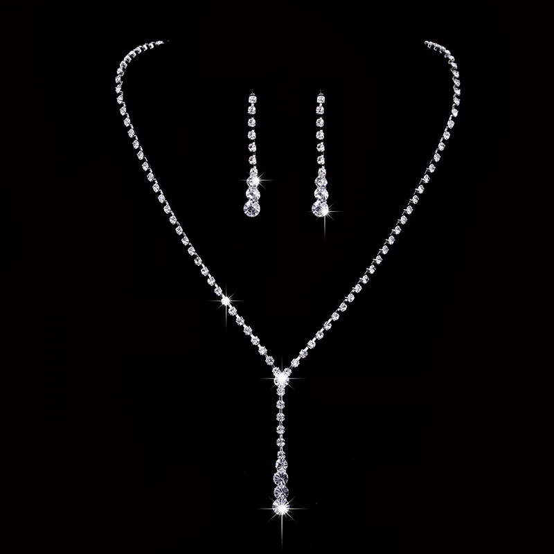 European and American simple tassel rhinestone necklace bride rhinestone necklace earrings set three sets