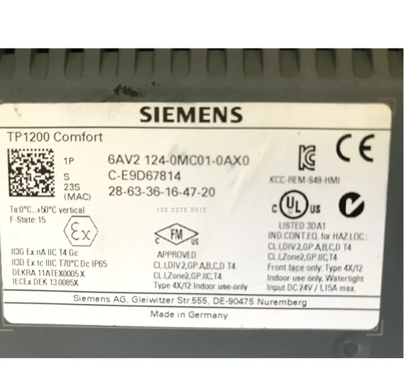 Промышленная многофункциональная Удобная панель Siemens Hmi 6av2124-0mc01-0ax0 сенсорный