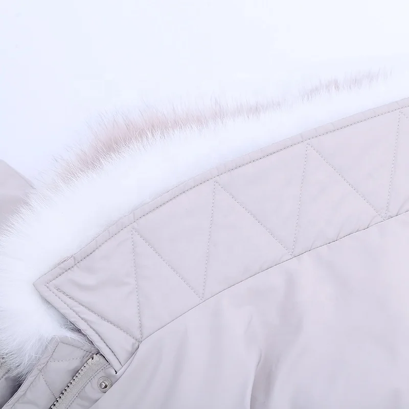 Huiquan long down jacket grey women parka fur collar down filling coat