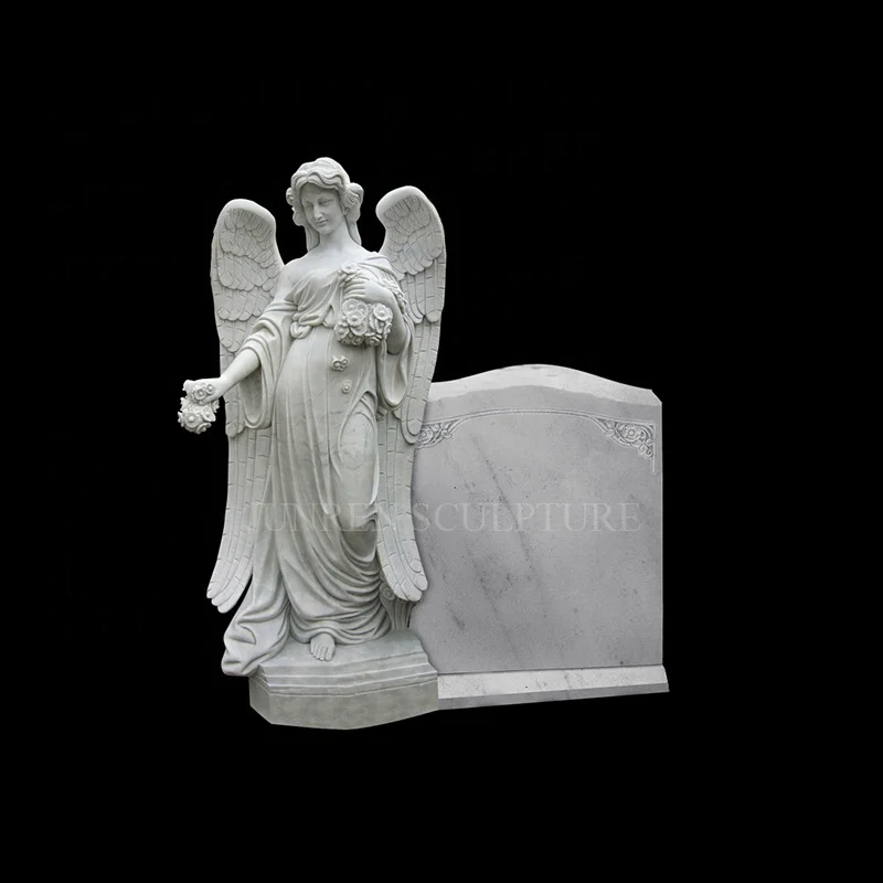 Ручной резной белый мрамор ангел мальчик с крестом мемориальное надгробие и