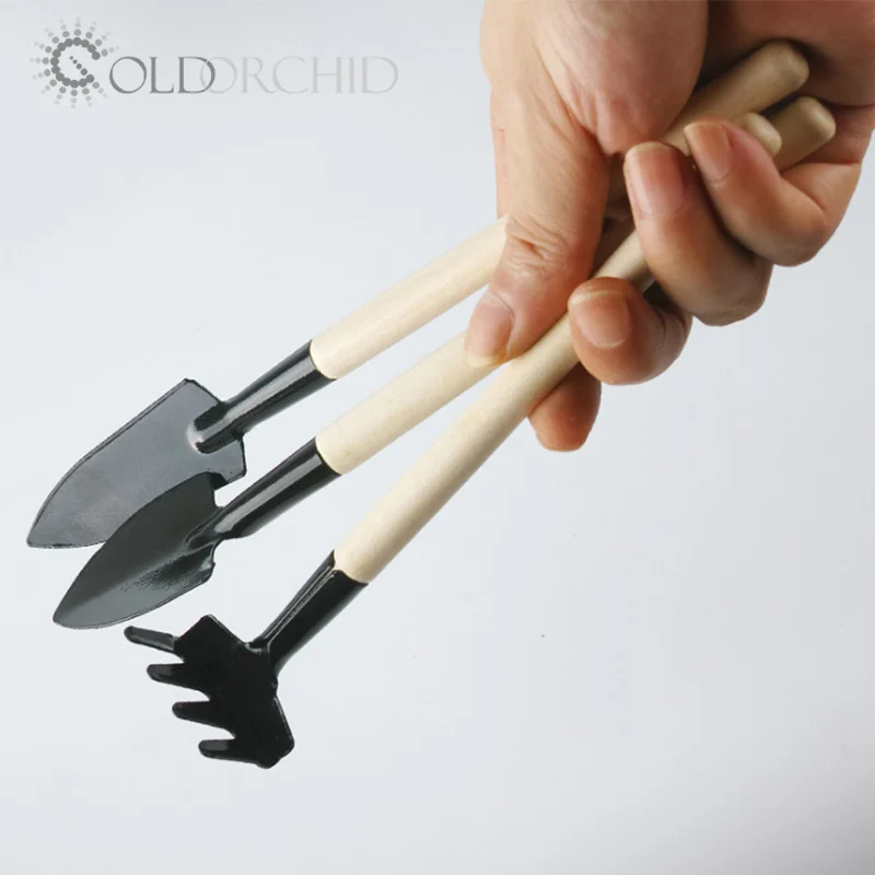custom kids garden tools kit set wooden handle 3pcs hot children play garden set tool toys ShoveL Trowel Broom Rake